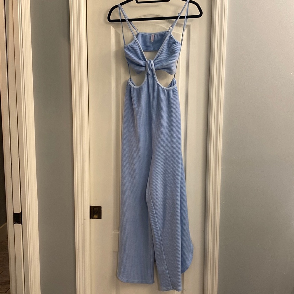 FP Movement by Free People Light Blue Cut-Out Jumpsuit